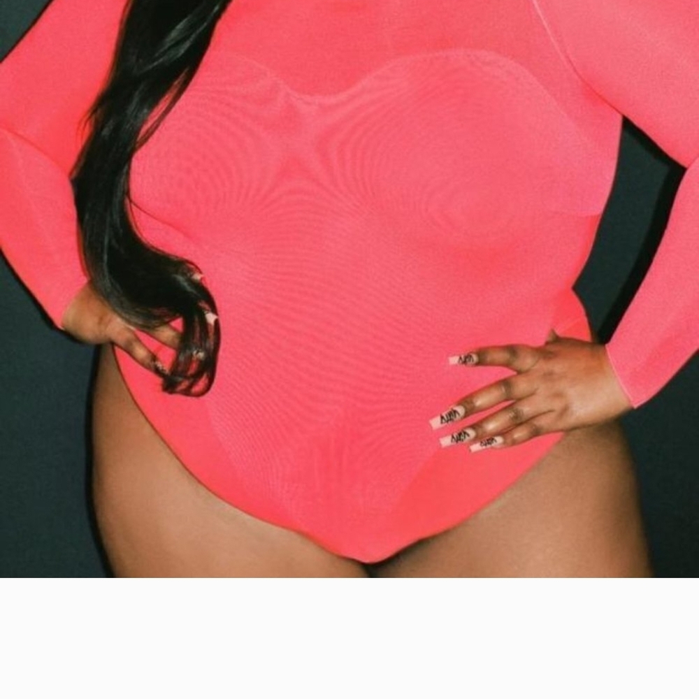 YITTY Orange and Pink Fitted Bodysuit with Long Sleeves